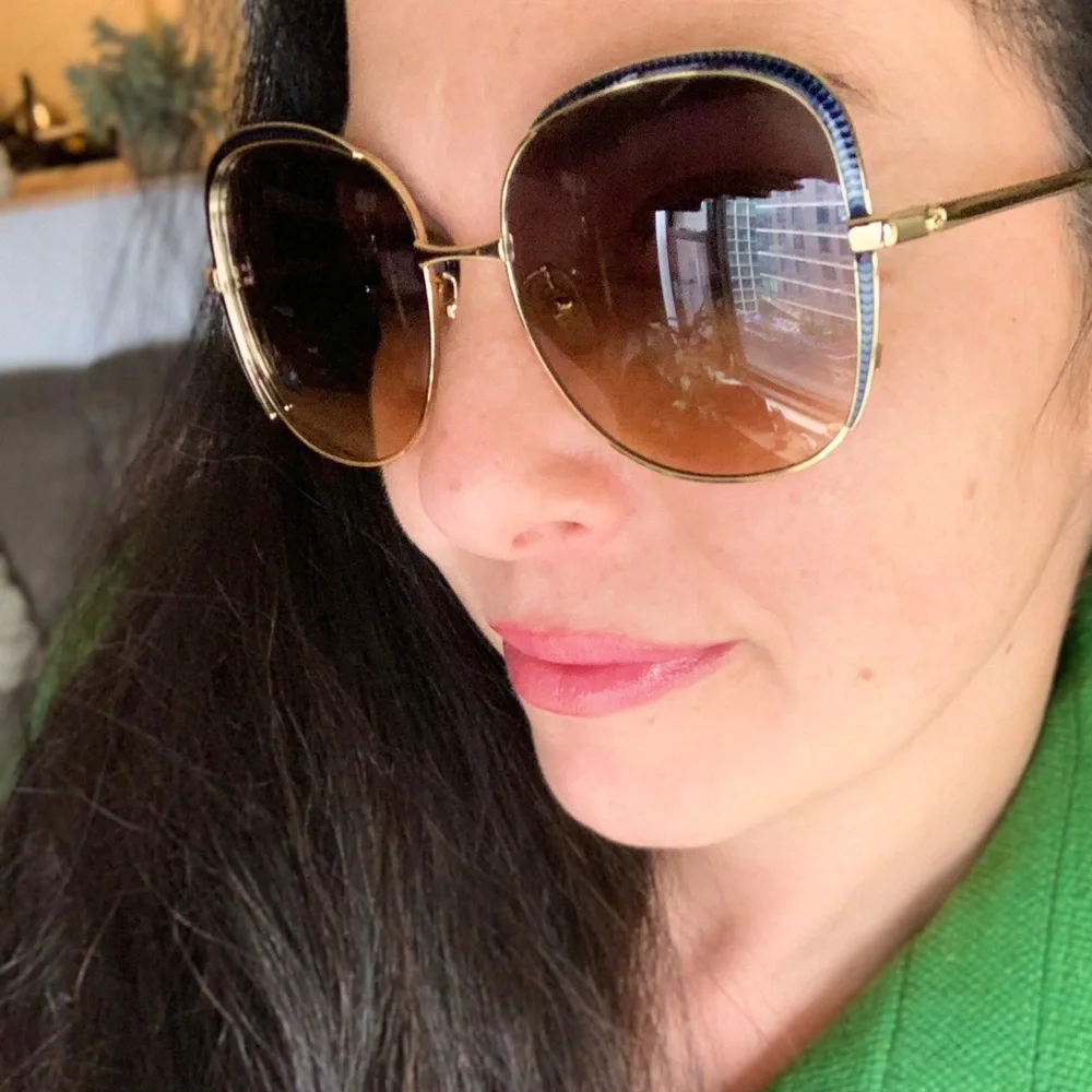 Authentic GUCCI 58 butterfly Gold Blue Crystals/metal sunglasses - Picture 3 of 12